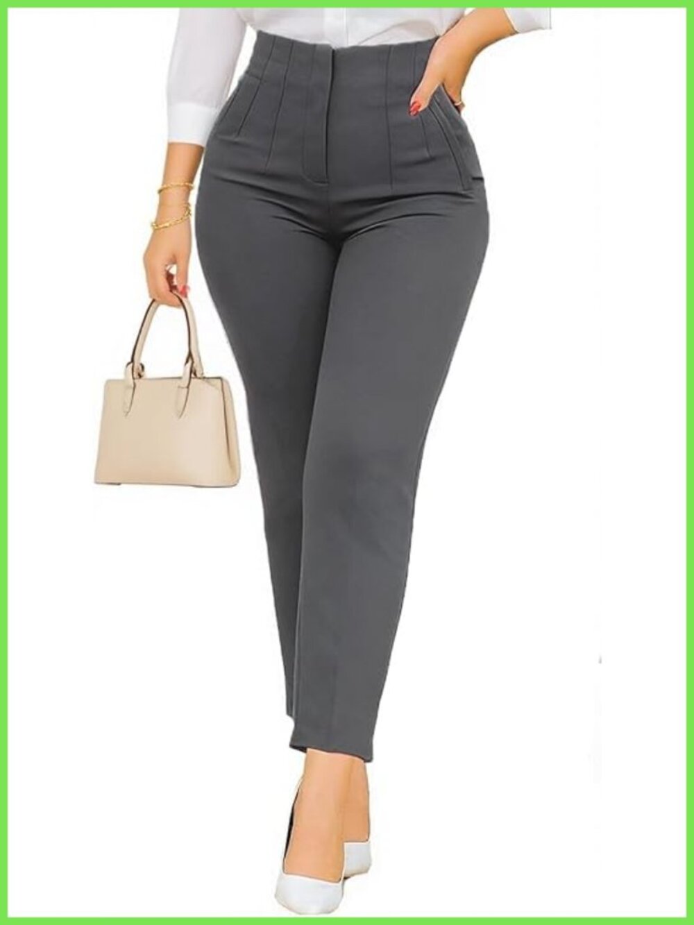High Waisted Straight Leg Dress Pants Stretchy Work Trousers with Pockets